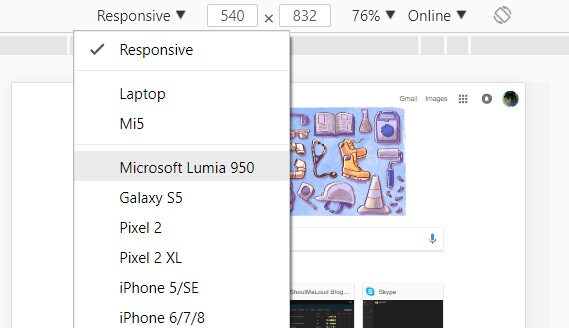Google Chrome emulator