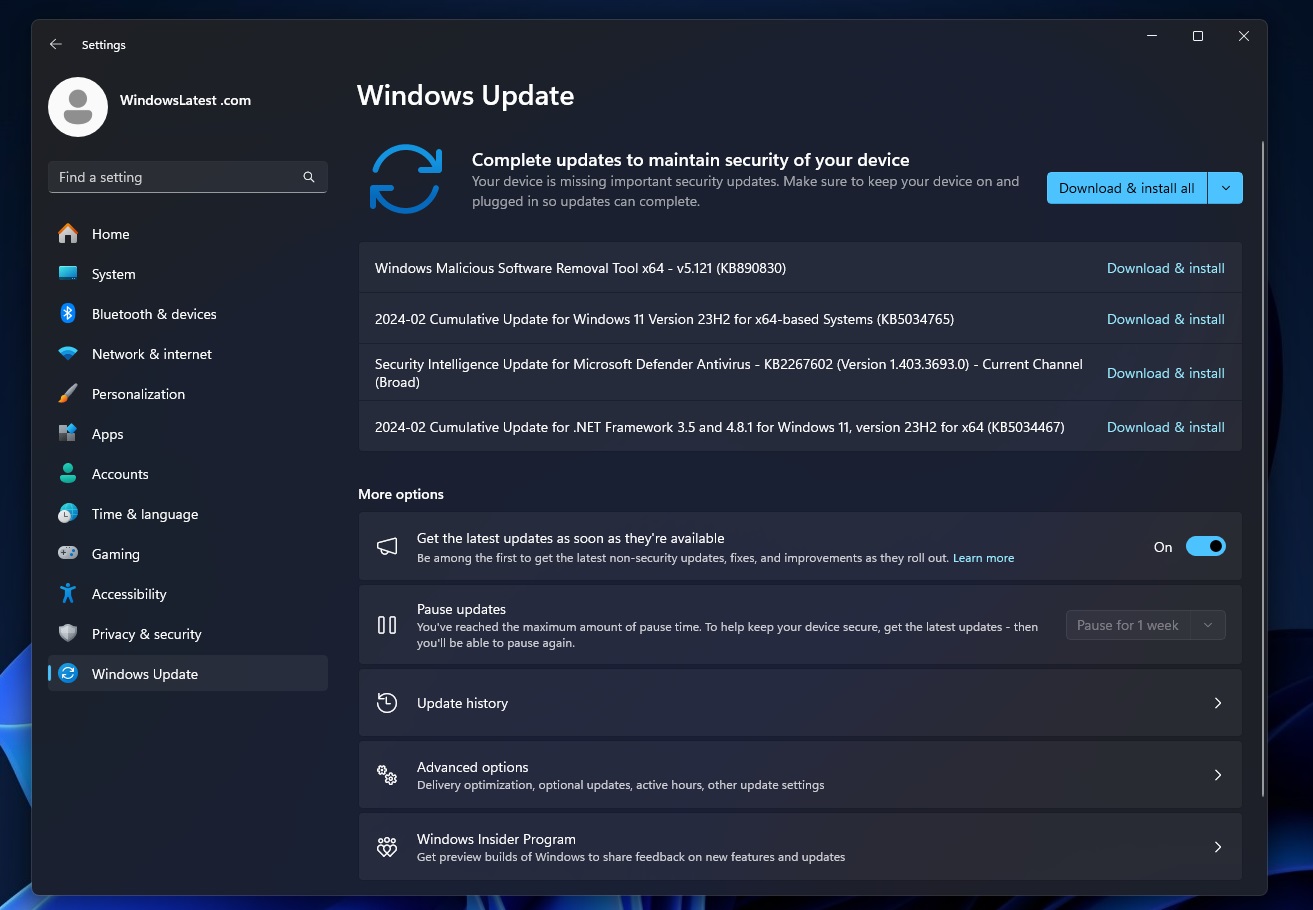 KB5034765 Windows Update