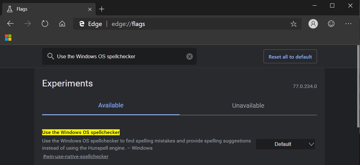 Spellchecker in Edge Canary