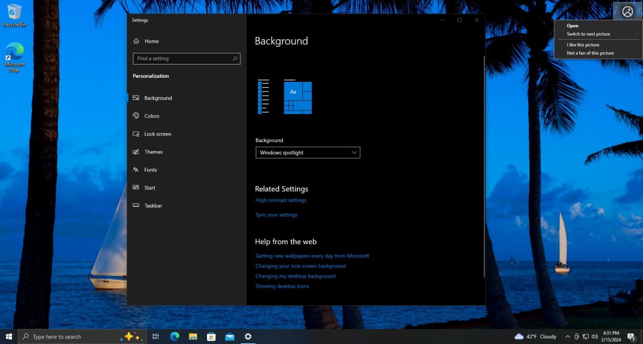 Spotlight in windows 10