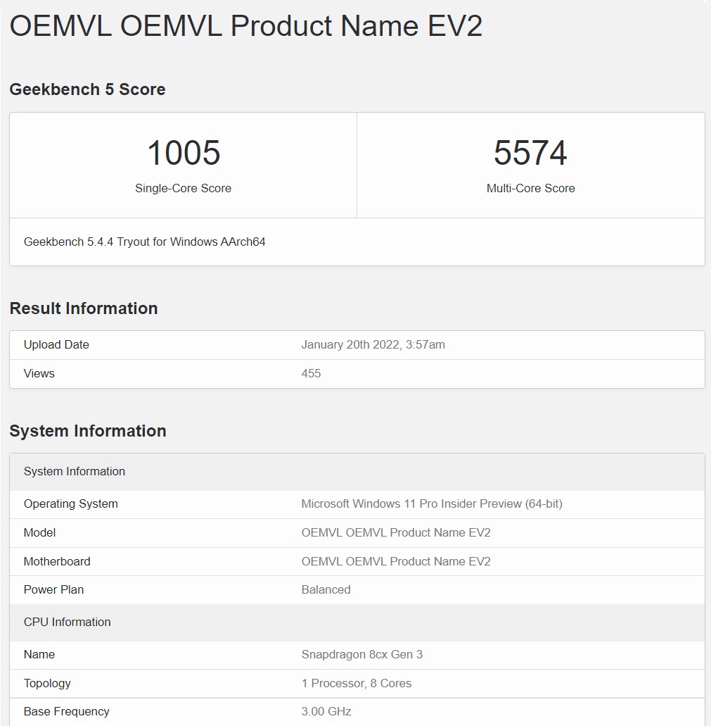 Surface Pro X benchmark leak