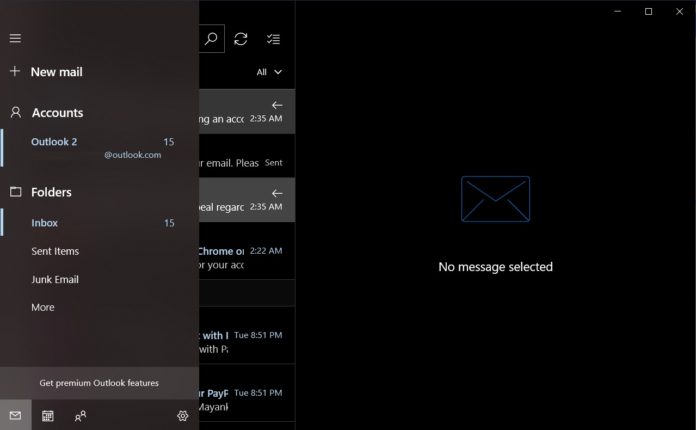 Windows 10 Mail app dark mode