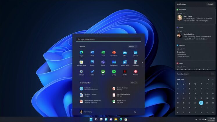 Windows 11 Action Center design