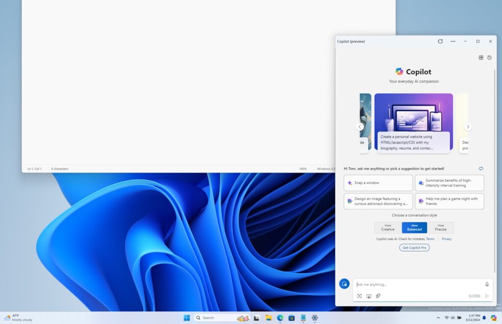 Windows Copilot undocked in Build 26080
