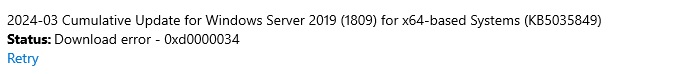 Windows Server 2019 0xd0000034