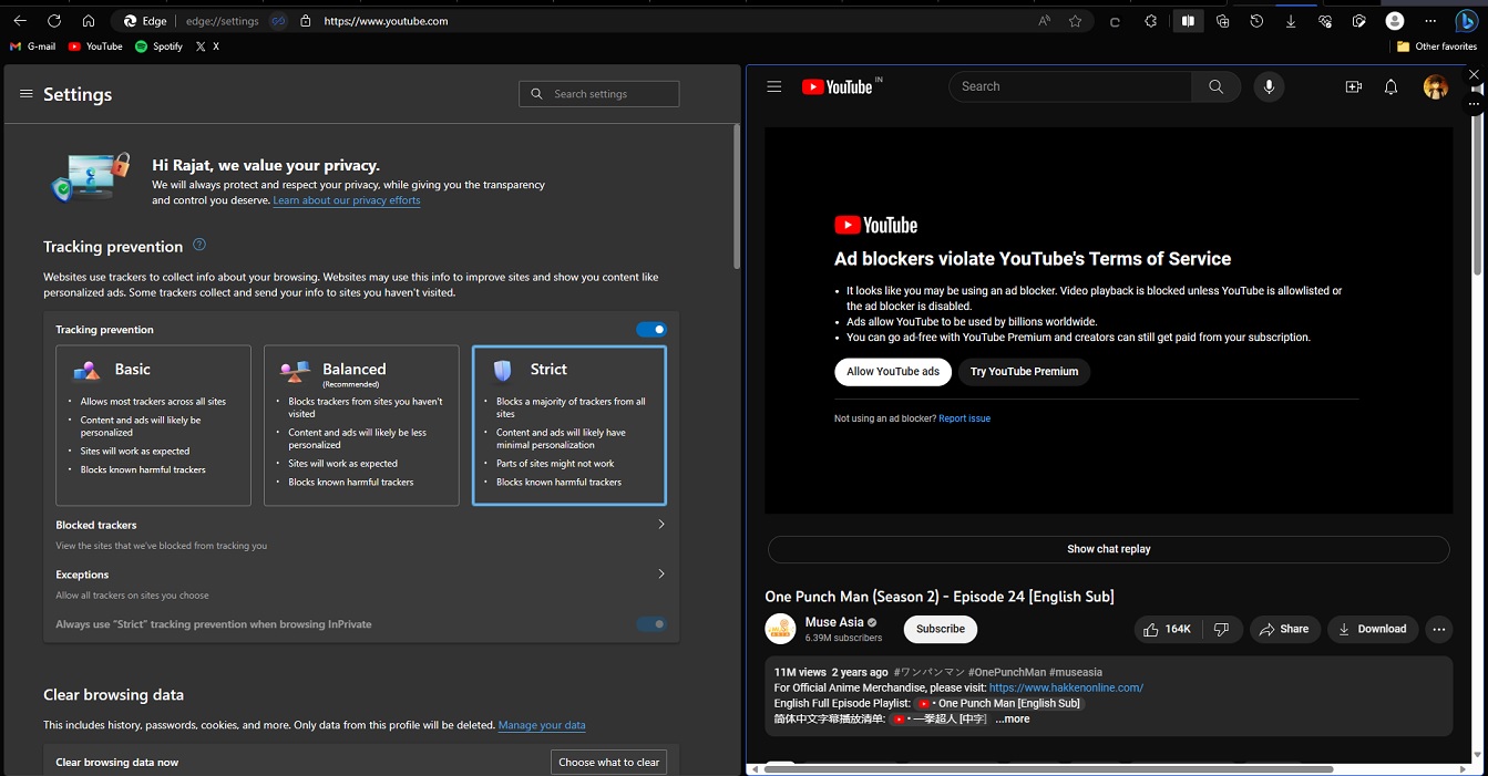 YouTube blocked in Microsoft Edge