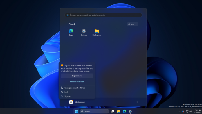 Windows Server 2025 wants you to sign in with a Microsoft account